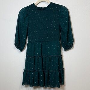 lilt Teal Green Smocked Bodice Tiered Dress with Metallic Dots